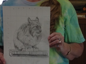 You can see the grid she used to draw her lynx.