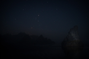 ISO 400 F3.5 45.3 sec exposure with light painted rock at Ruby Beach, Washington.