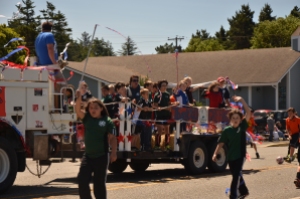 My son in the Cape Blanco Soccer Club float.