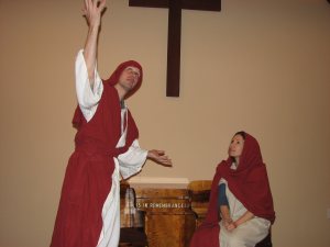 Eric, as Jesus, explains to Mary why it all had to happen. (He Made a Way in a Manger)